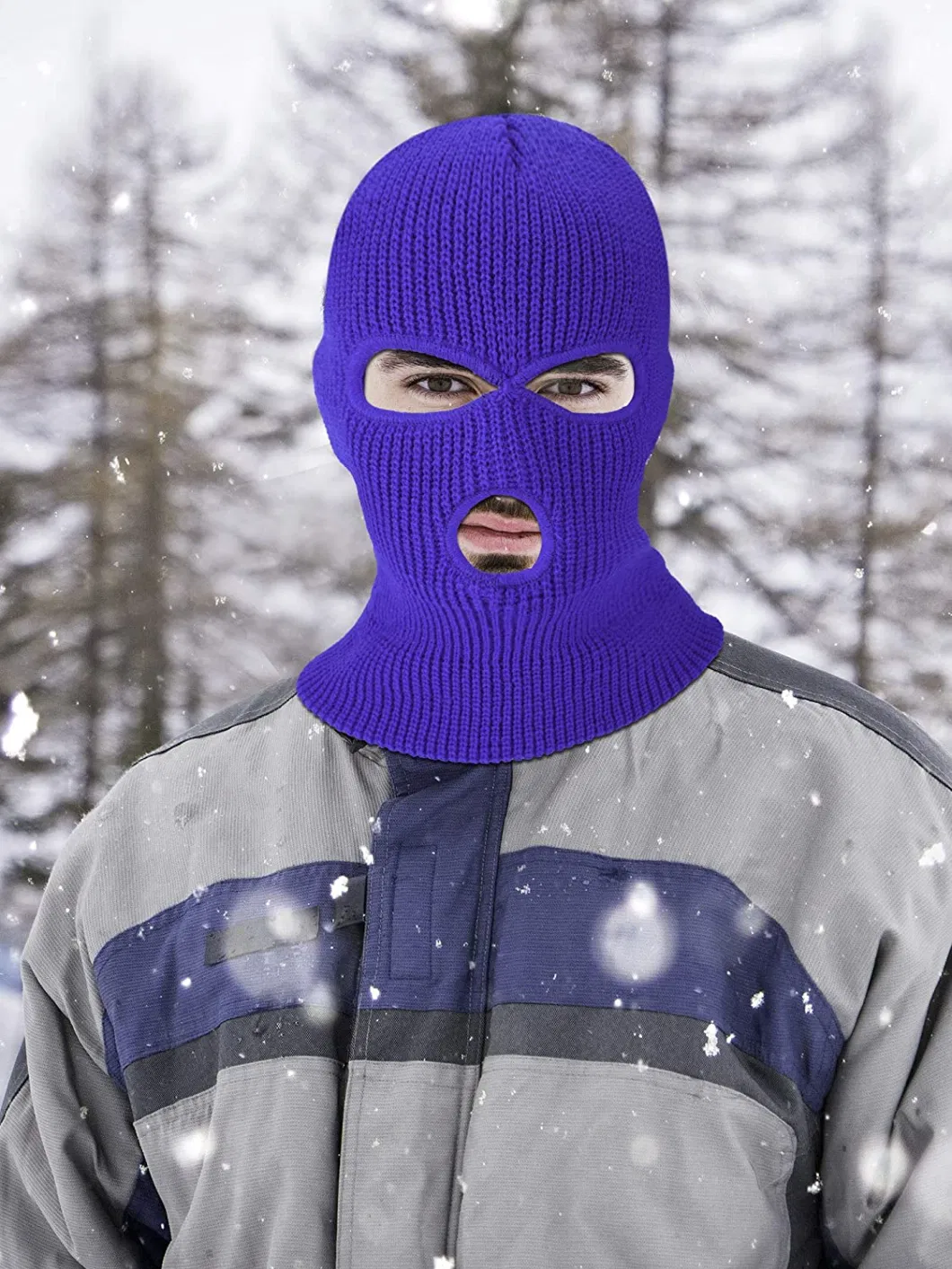 Royal Blue 3-Hole Knitted Full Face Cover Ski Mask, Winter Balaclava Warm Knit Full Face Mask for Outdoor Sports